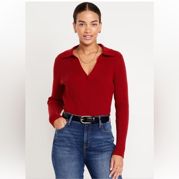 NWT Old Navy Ribbed Crop Polo Sweater Red Size Small Petite - Picture 1 of 12